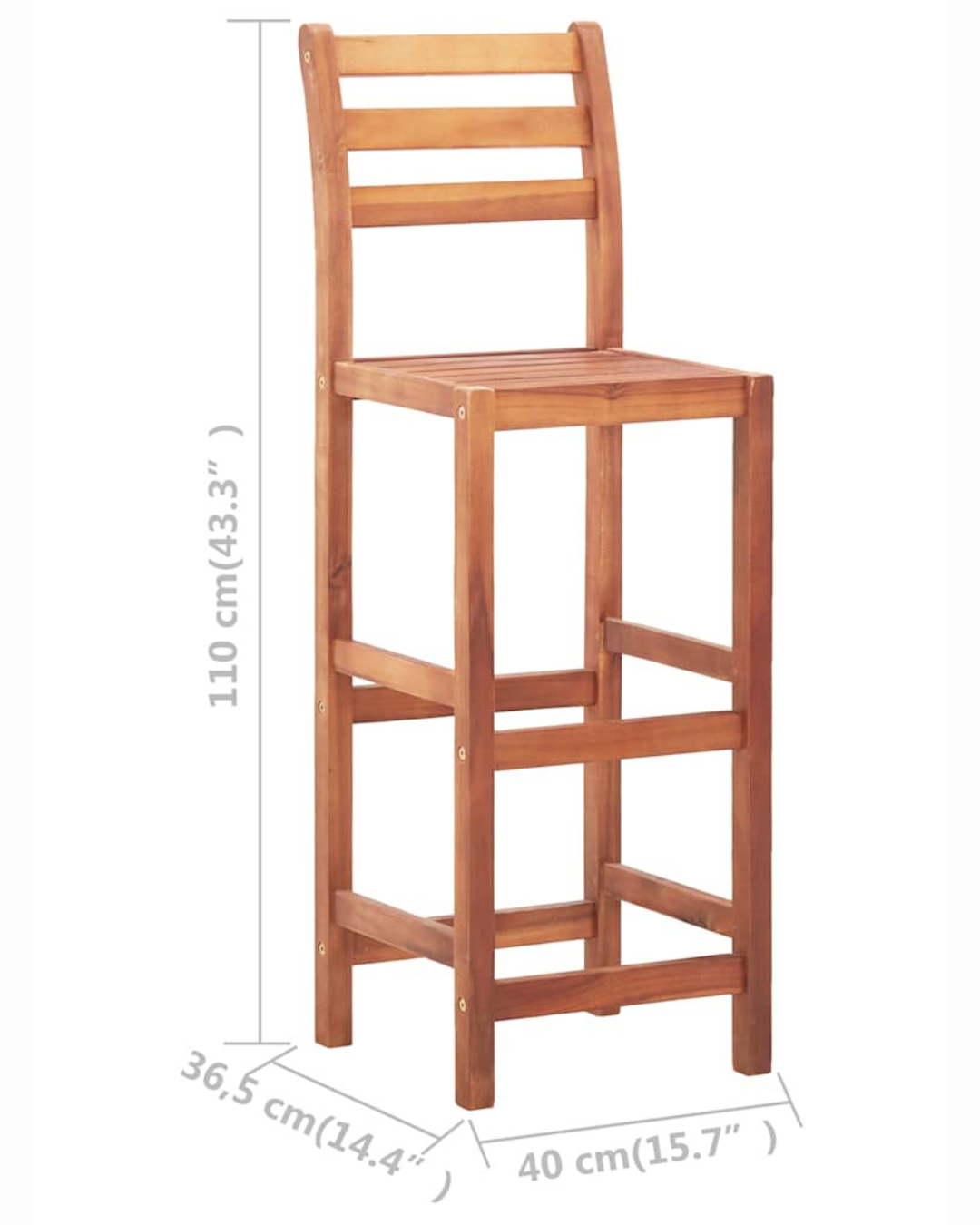 Minimal Σκαμπό Μπαρ από Μασίφ Ακακία με Πλάτη 76cm Φυσικό - Image 8