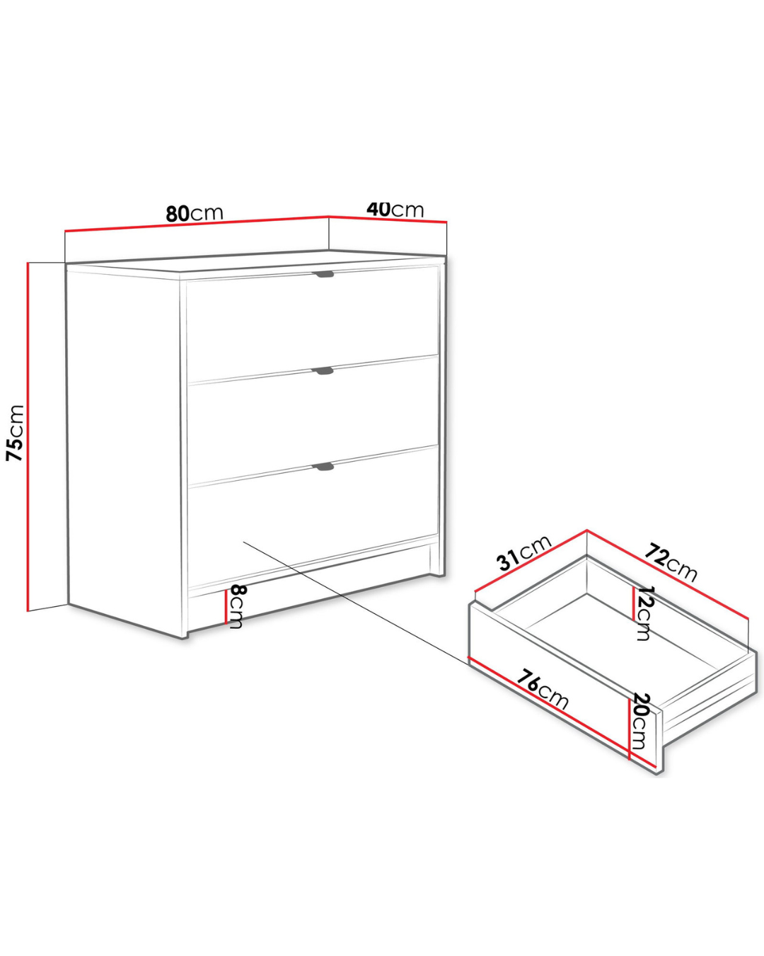 Minimal Μοντέρνα Συρταριέρα 3SZ 80x40x75εκ Μπεζ - Image 8