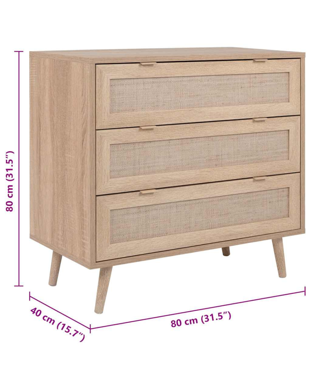 Boho Συρταριέρα Με 3 Rattan Συρτάρια 80x40x80εκ φυσικό - Image 8