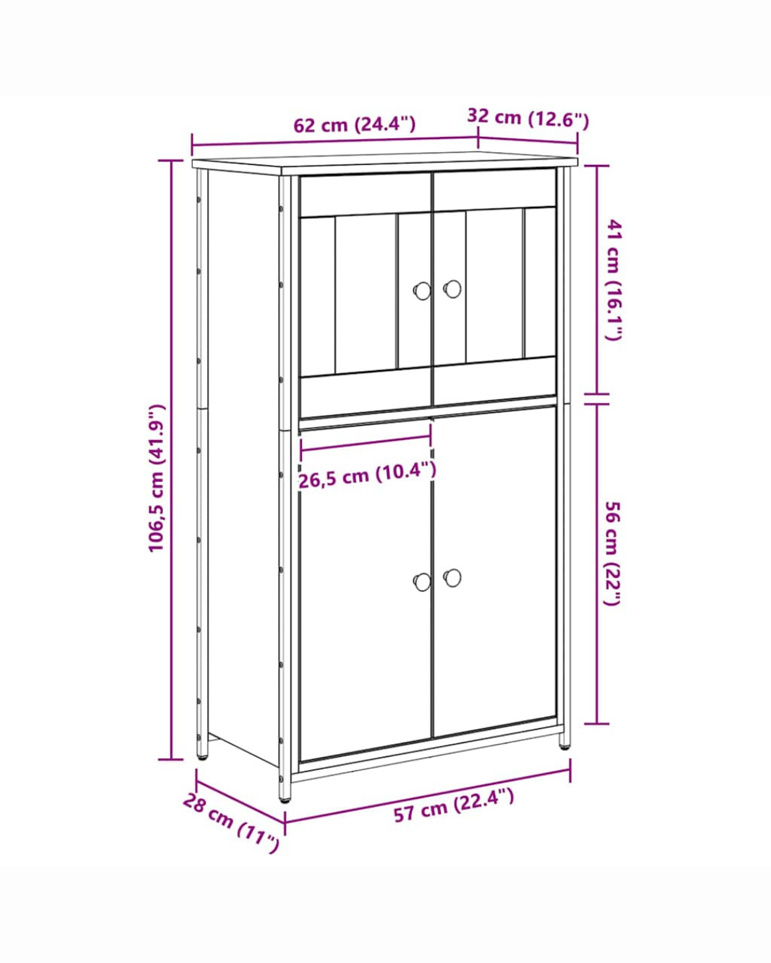 Minimal Μοντέρνα Βιτρίνα Αποθήκευσης 62cm με 4 Πόρτες & Ράφια Φυσικό - Image 7
