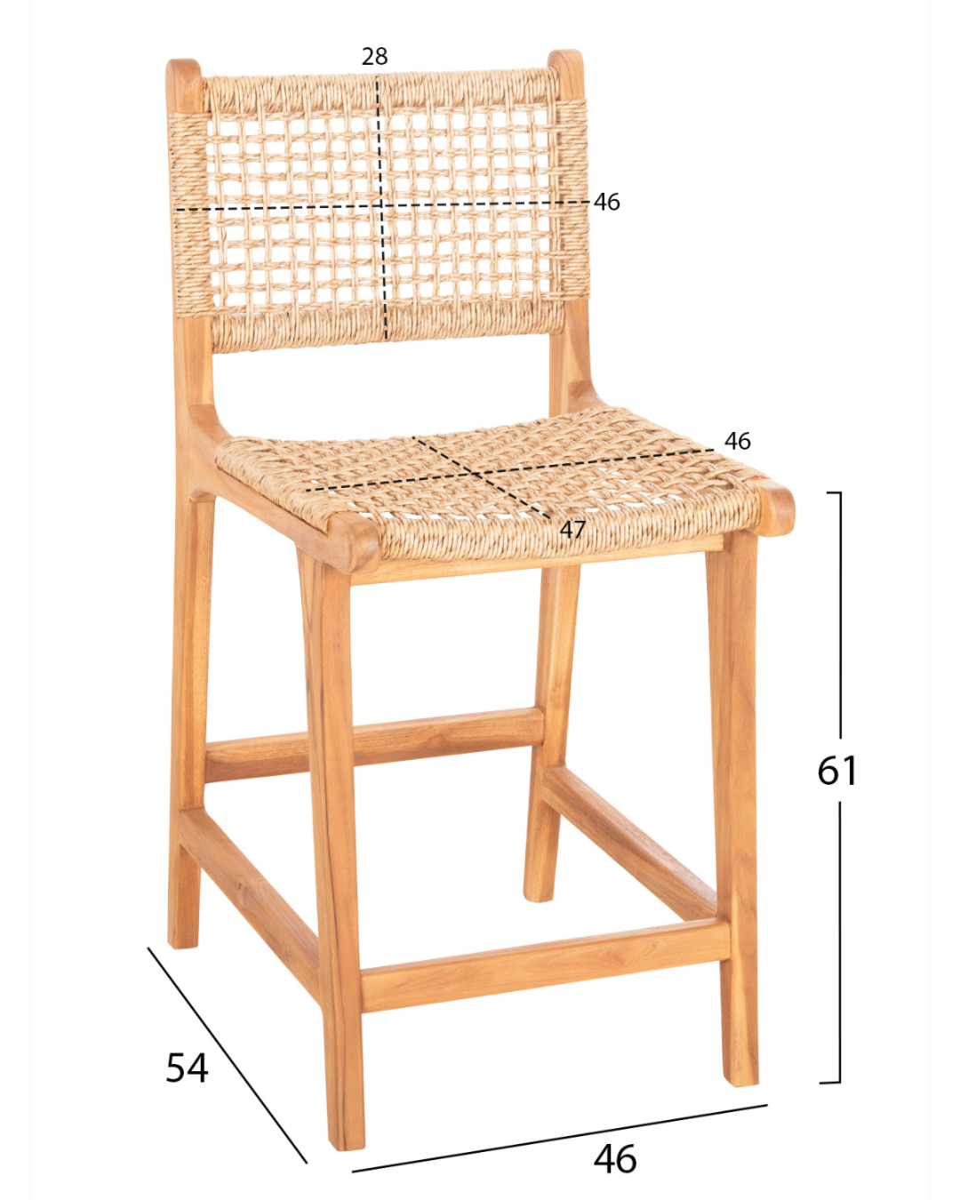 Boho Σκαμπό Μπαρ από Μασίφ Teak με Σχοινί VIRO 60cm - Image 9