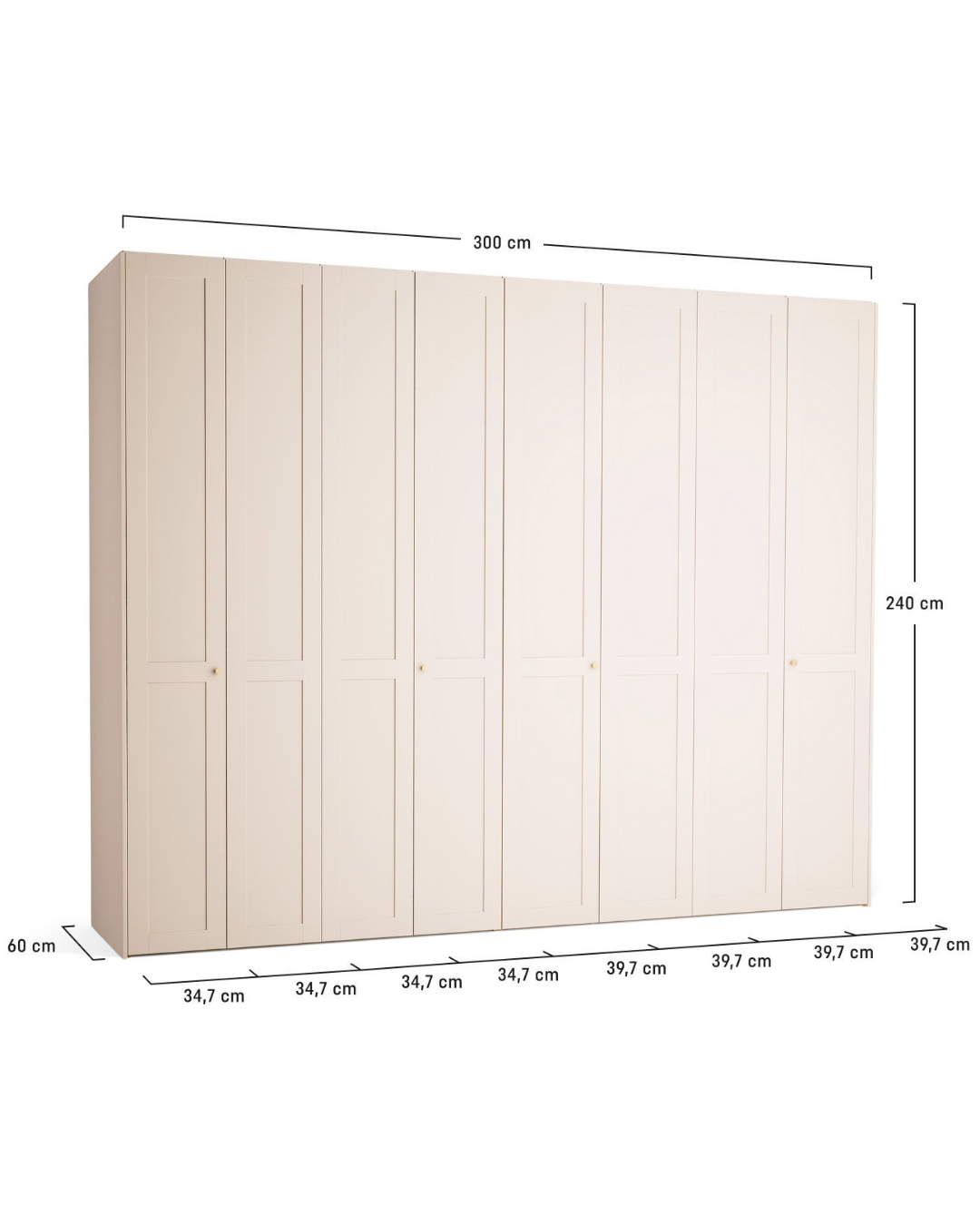 Minimal Μοντέρνα Ντουλάπα σε 3 Μεγέθη 125/160/300 εκ Εκρού - Image 18