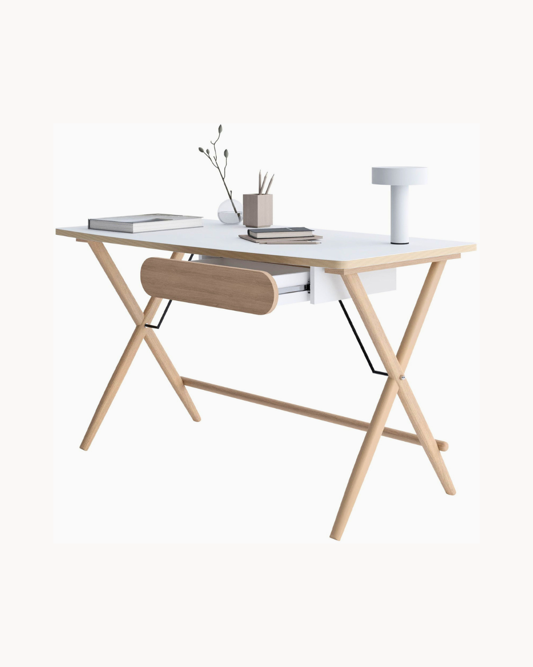 Modern Γραφείο με Ξύλινα Πόδια 135cm φυσικό/λευκό - Image 3