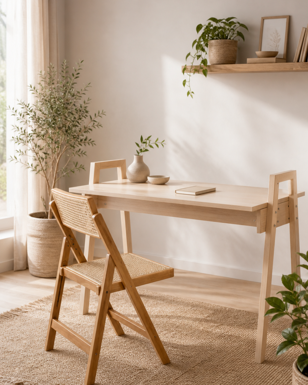 Scandinavian Γραφείο με Μασίφ Ξύλινα Πόδια 128cm Φυσικό - Image 2