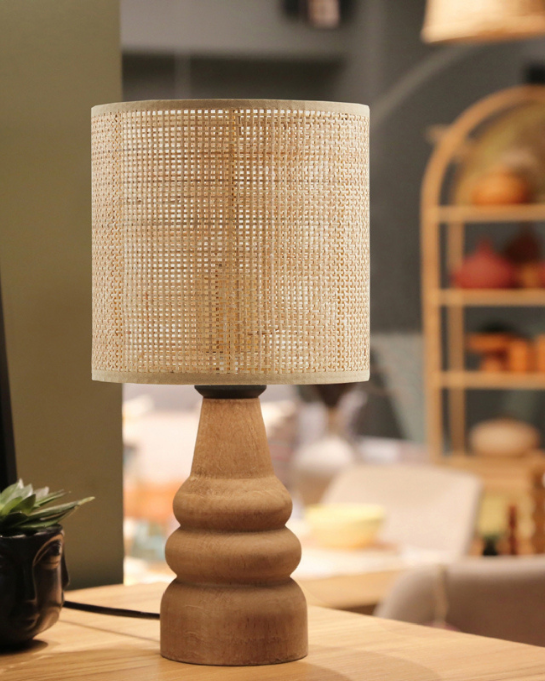 Boho Ξύλινο Επιτραπέζιο Φωτιστικό 15x32εκ Φυσικό - Image 2