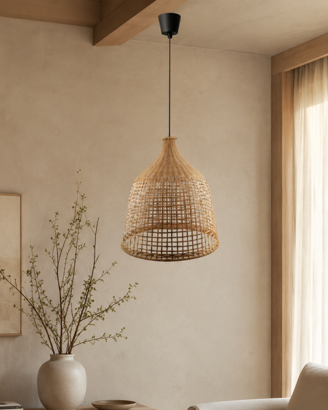 Natural Φωτιστικό Οροφής από Bamboo 42x42x190 εκ. Φυσικό - Image 2