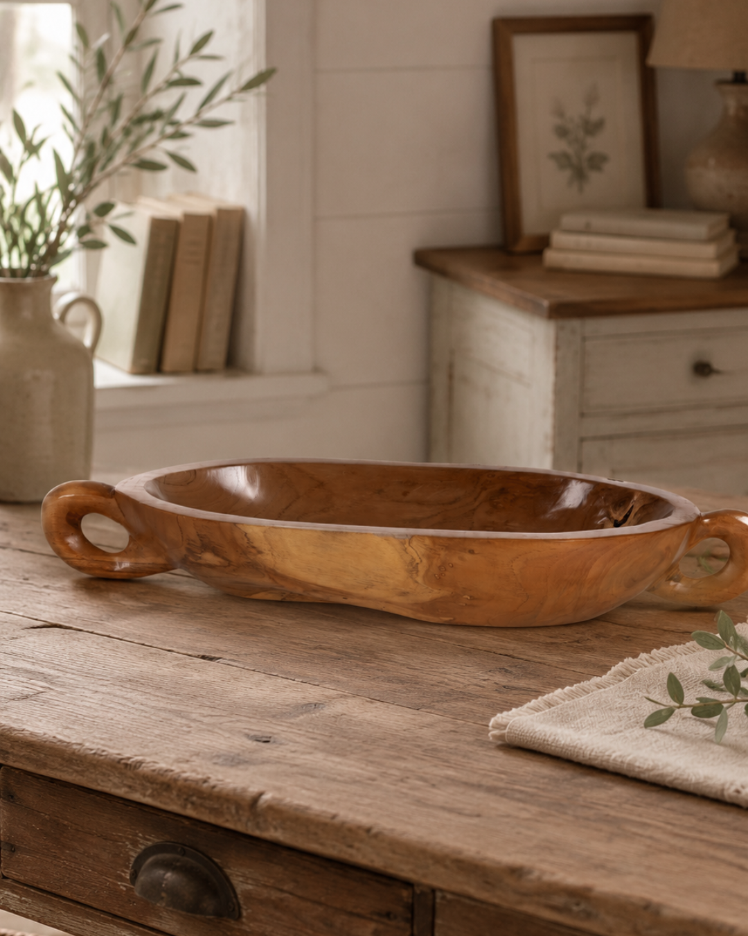 Organic Χειροποίητο Διακοσμητικό Μπολ Μασίφ Ξύλο Teak 64x21,5x9,5 εκ. Φυσικό - Image 2