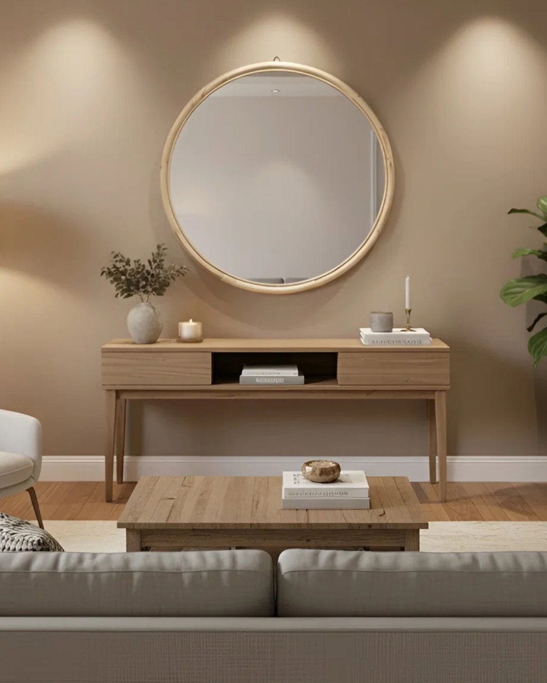Boho Στρογγυλός Καθρέφτης Rattan Φ105 εκ. Φυσικό - Image 5
