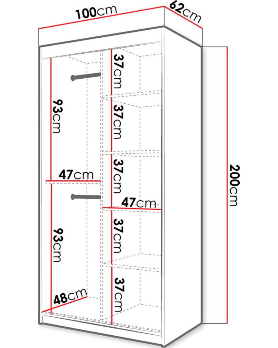 Modern Συρόμενη Ντουλάπα Χρυσές Λαβές 2 μεγέθη 100/180 εκ. Λευκό - Image 9
