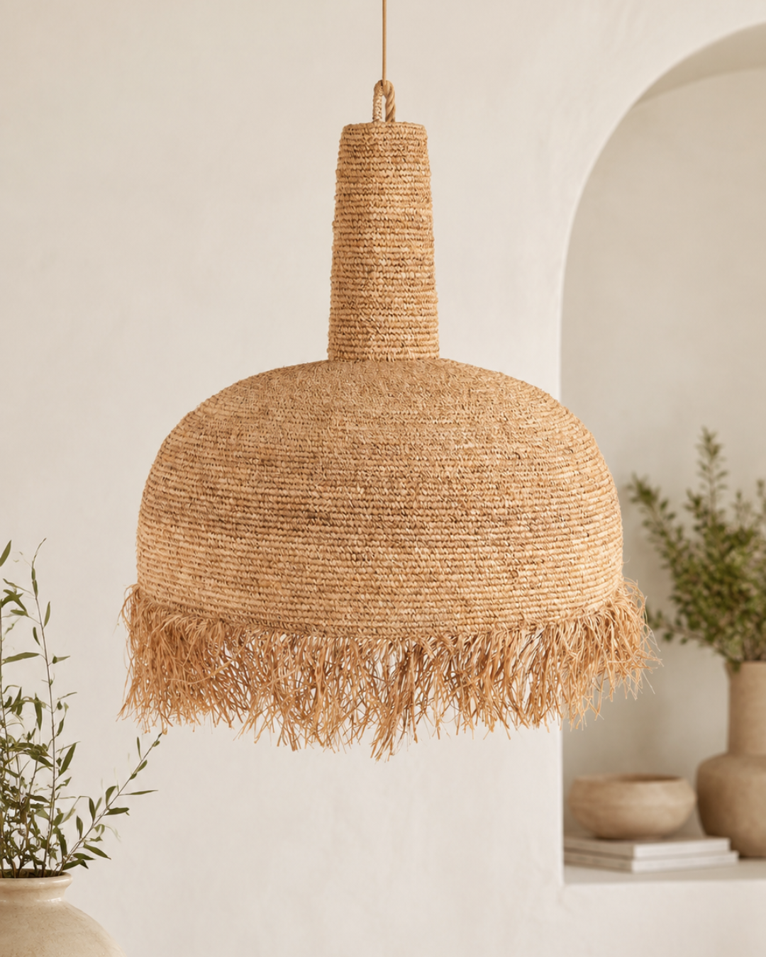 Boho Κρεμαστό Φωτιστικό από Ίνες Φοίνικα Φ102x100 εκ. Φυσικό - Image 2