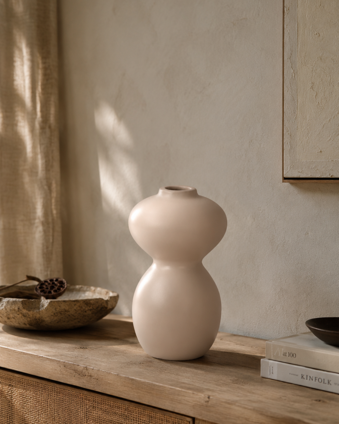 Wabi Sabi Χειροποίητο Διακοσμητικό Βάζο Κεραμικό Φ22x35 εκ. Μπεζ - Image 2