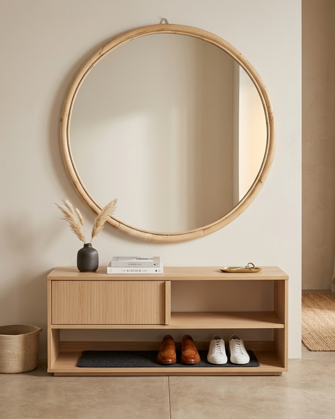 Boho Στρογγυλός Καθρέφτης Rattan Φ105 εκ. Φυσικό - Image 2