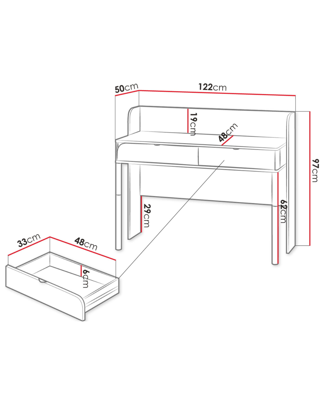 Chic Modern Γραφείο με 2 συρτάρια 122cm Μπεζ - Image 6