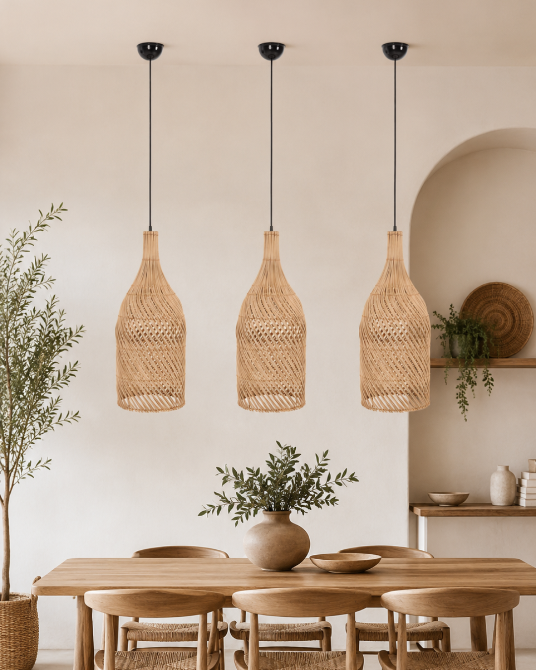 Boho Κρεμαστό Φωτιστικό από Rattan Φ23x53 εκ. Φυσικό - Image 2