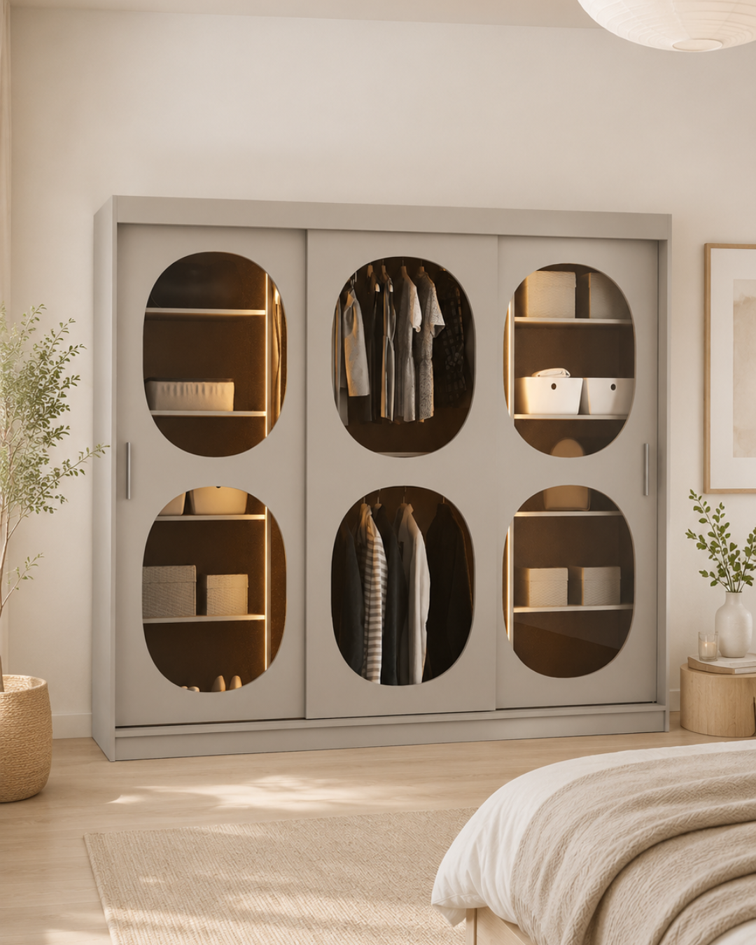 Modern Συρόμενη Ντουλάπα με Τζάμι 4 μεγέθη 150/180/200/250 Μπεζ - Image 2