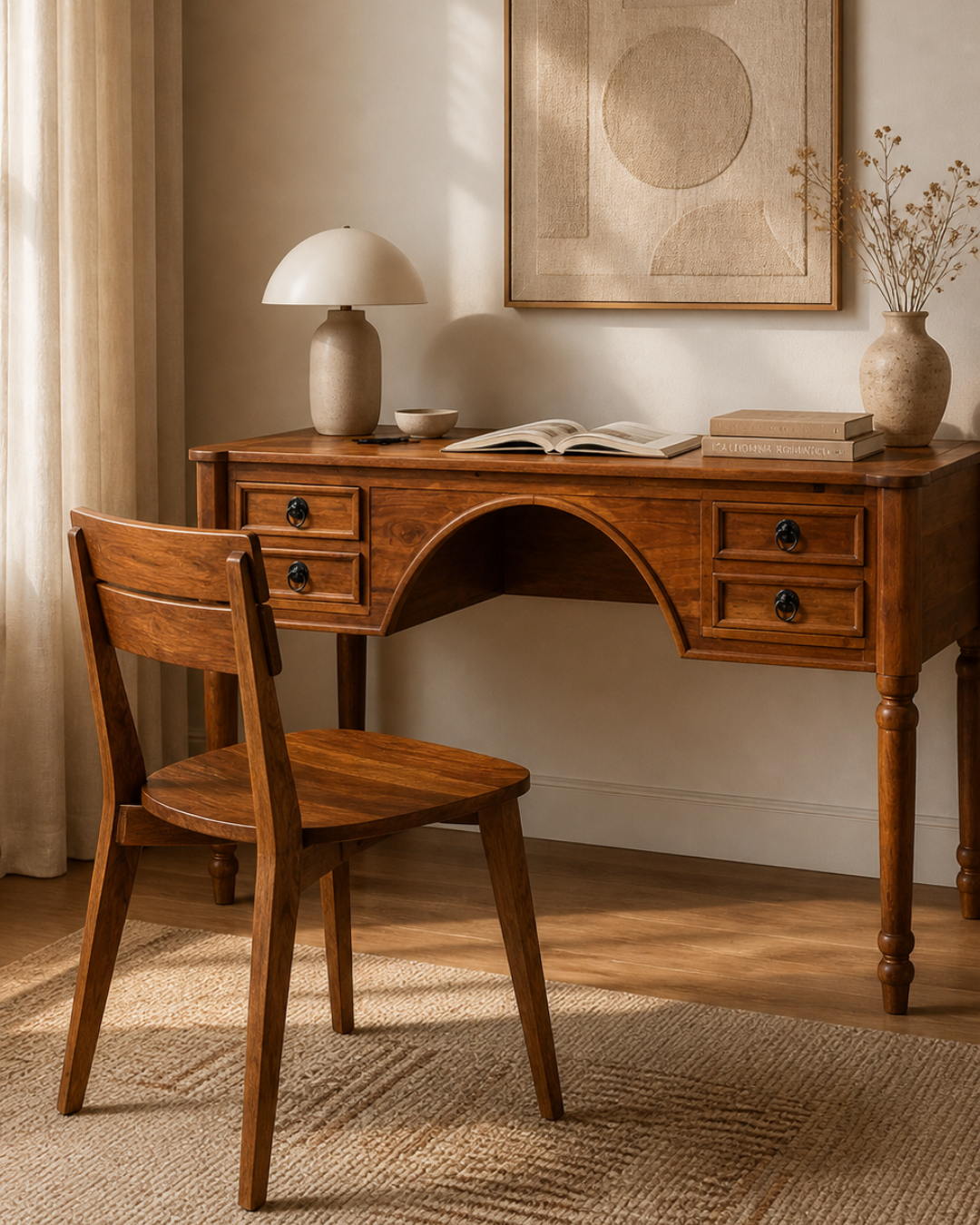 Ρετρό Ξύλινο Γραφείο Με συρτάρια 110cm μελί - Image 2