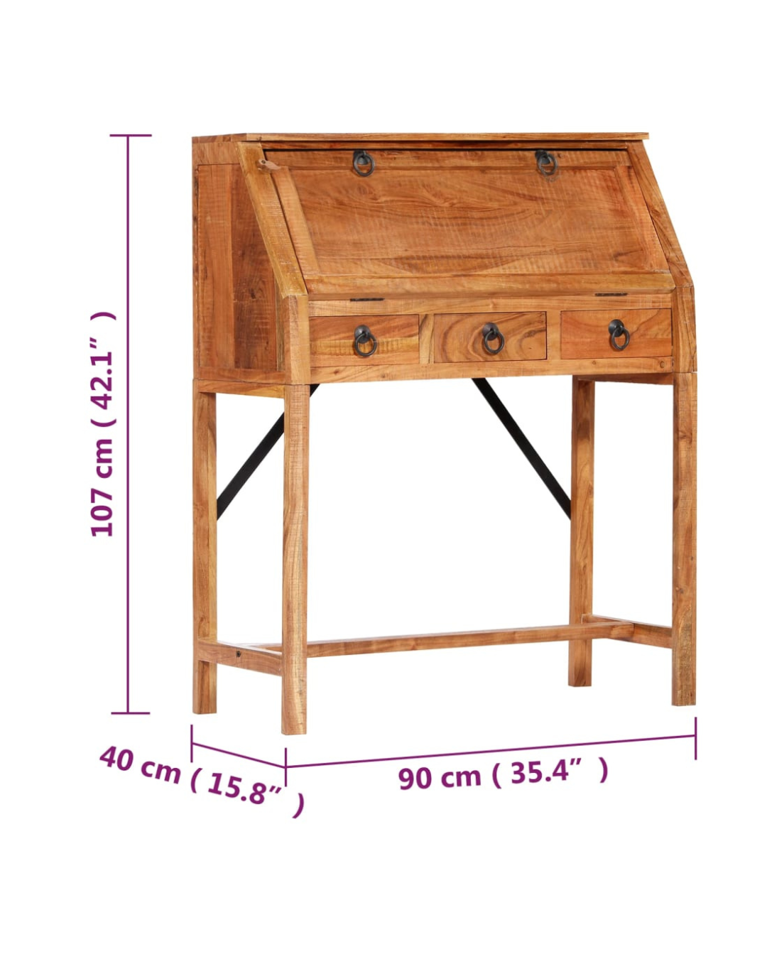 70ς Vintage Ξύλινο Σεκρετέρ Γραφείο 90cm φυσικό - Image 7