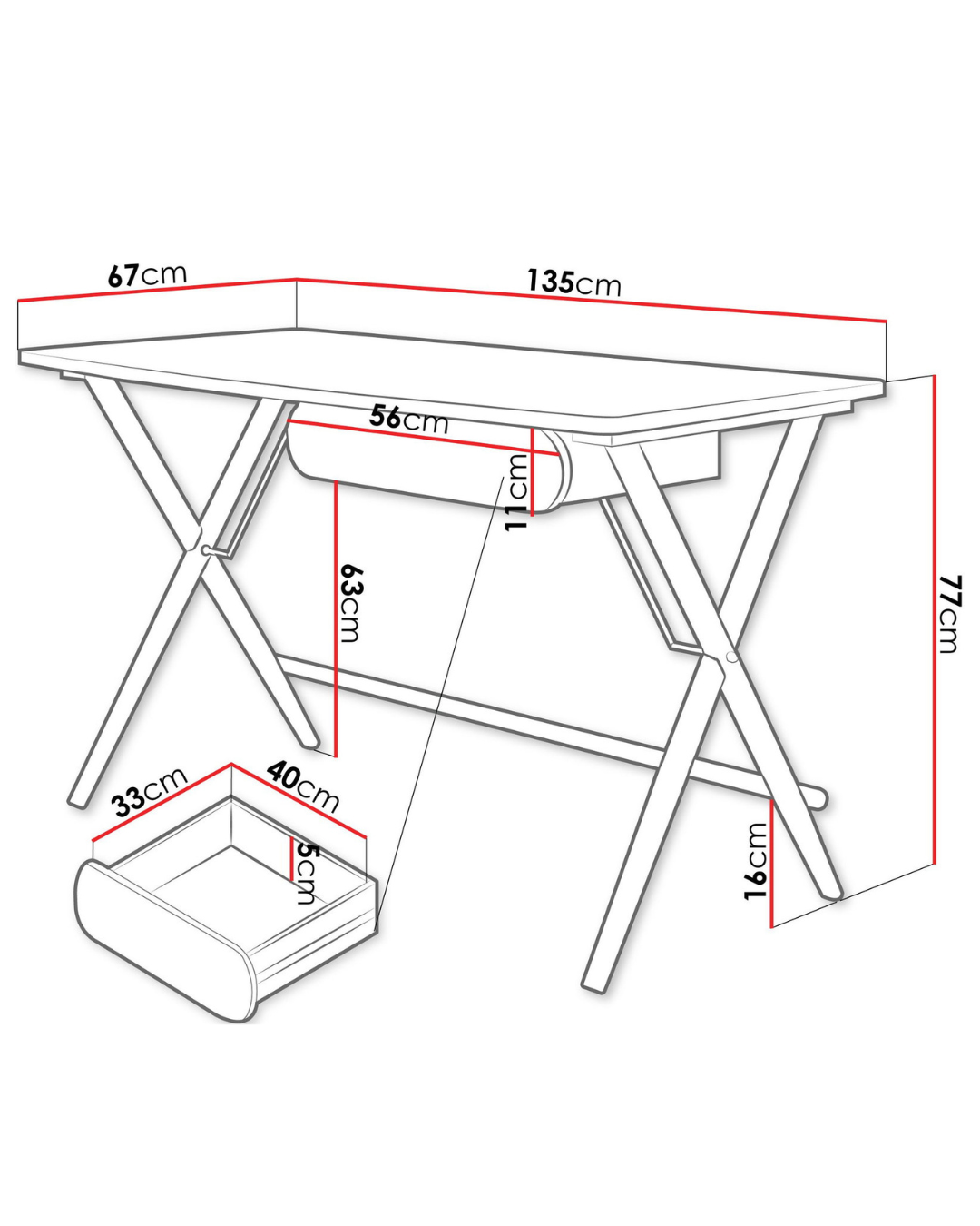 Modern Γραφείο με Ξύλινα Πόδια 135cm φυσικό/λευκό - Image 8