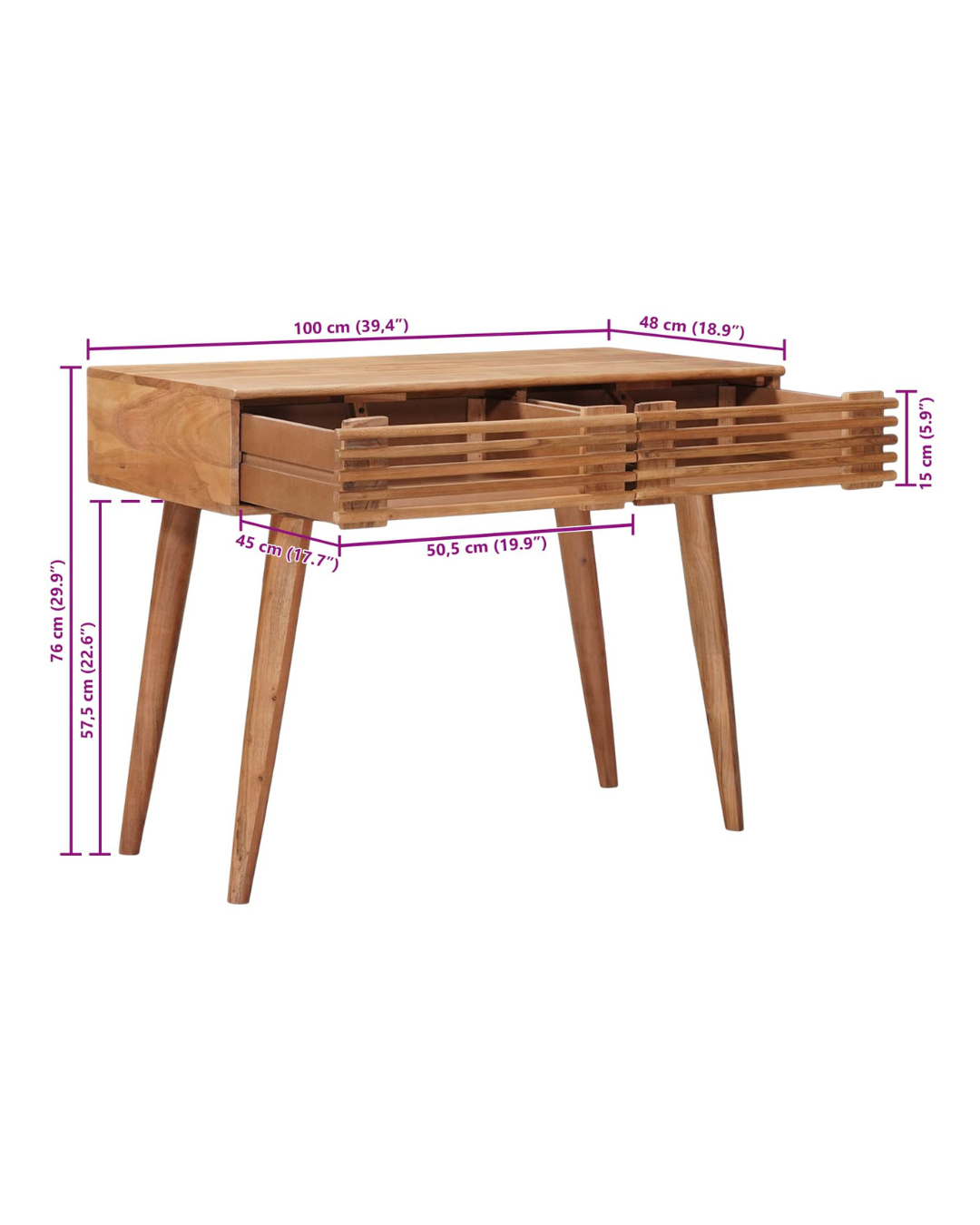 Modern Γραφείο από Μασίφ Ξύλο Ακακίας 100cm φυσικό - Image 9