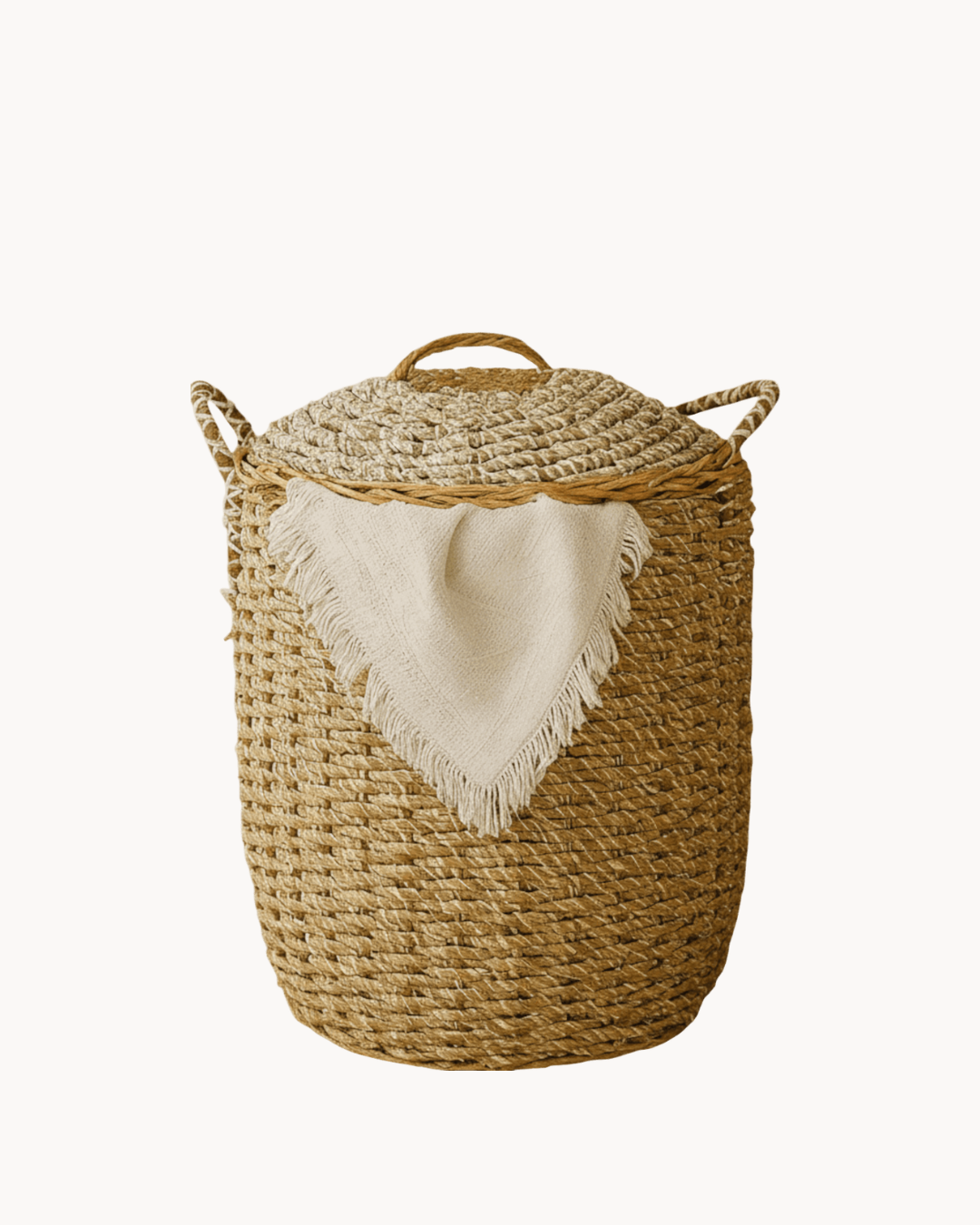 Natural Boho Διακοσμητικό Καλάθι με Καπάκι Μπεζ/Καφέ 2 Μεγέθη - Image 3