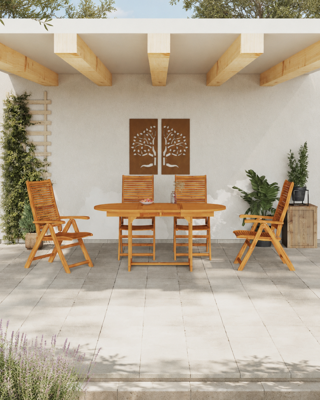 Rustic Πτυσσόμενο Σετ Τραπεζαρίας Κήπου 5τμχ από Μασίφ Ξύλο Ακακίας 170x80x75 εκ. Φυσικό - Image 2