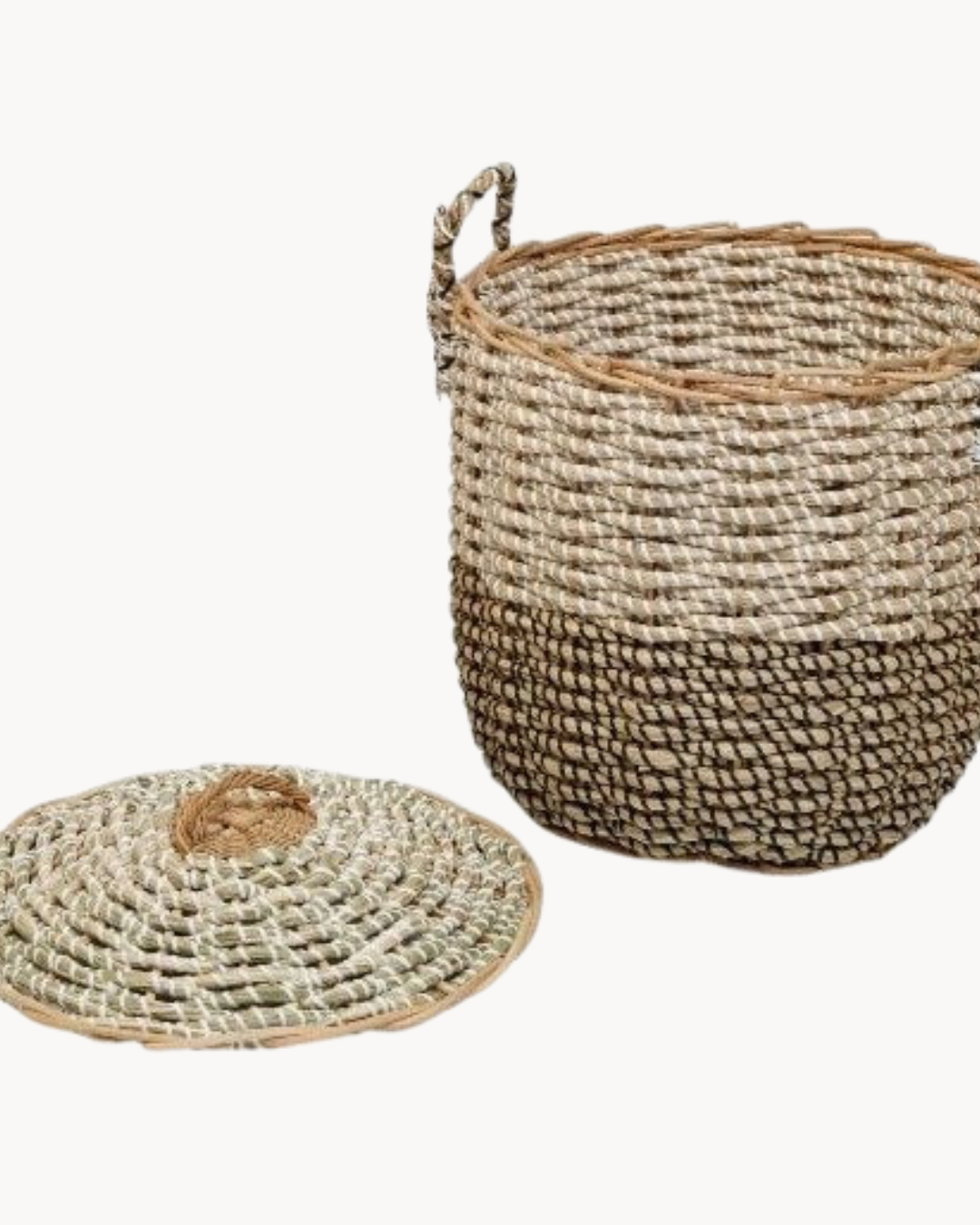 Natural Boho Διακοσμητικό Καλάθι με Καπάκι Μπεζ/Καφέ 2 Μεγέθη - Image 6