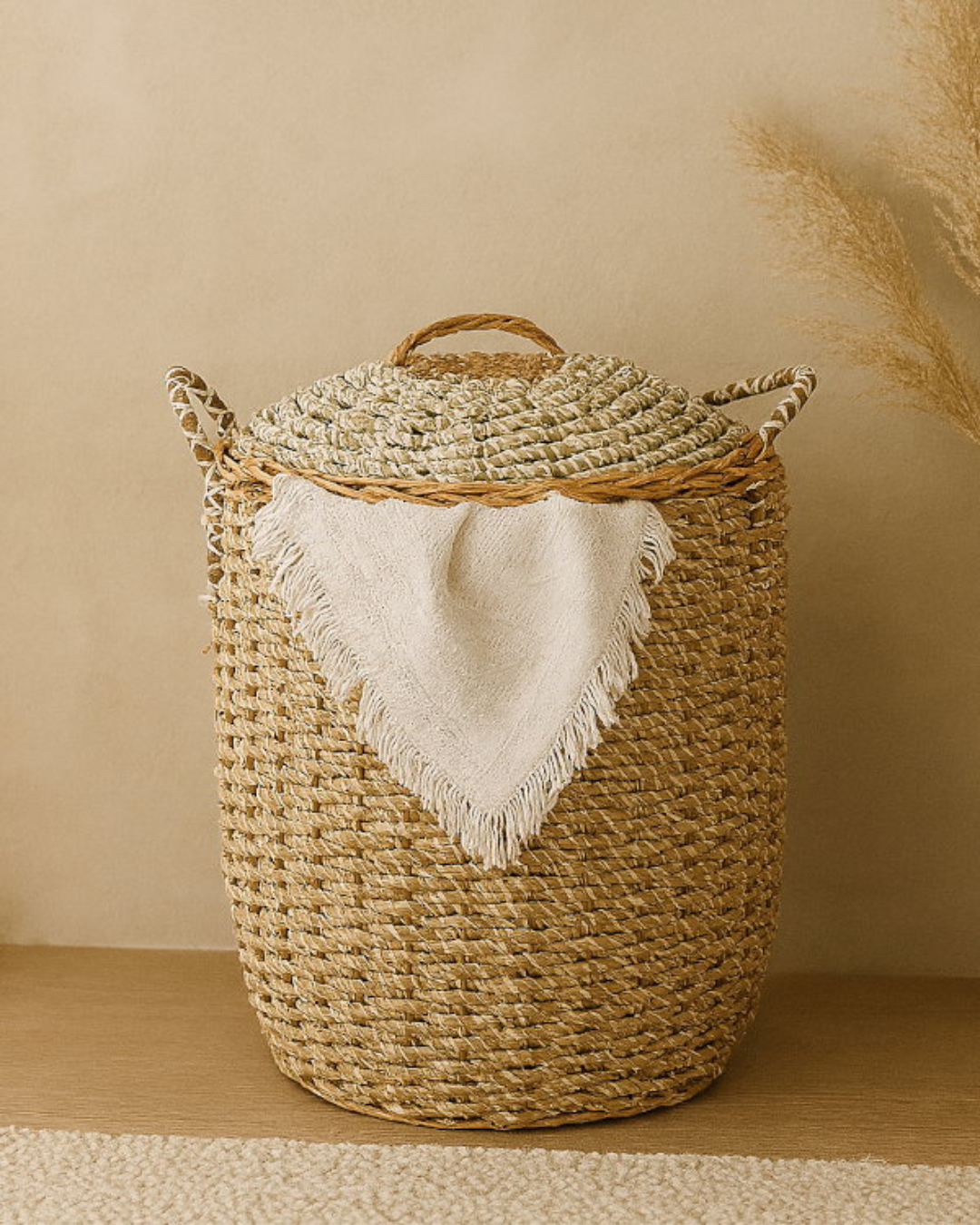 Natural Boho Διακοσμητικό Καλάθι με Καπάκι Μπεζ/Καφέ 2 Μεγέθη - Image 5