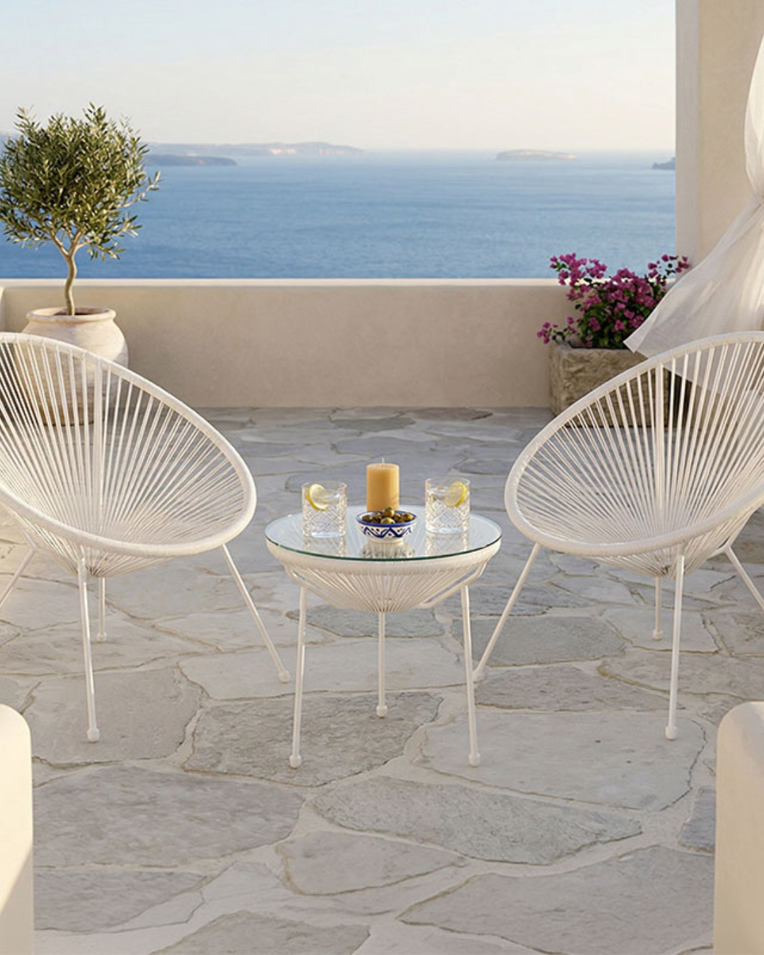 Retro Resort Σετ Σαλονιού 3τμχ από Μέταλλο, PE Rattan & Γυαλί Λευκό - Image 2