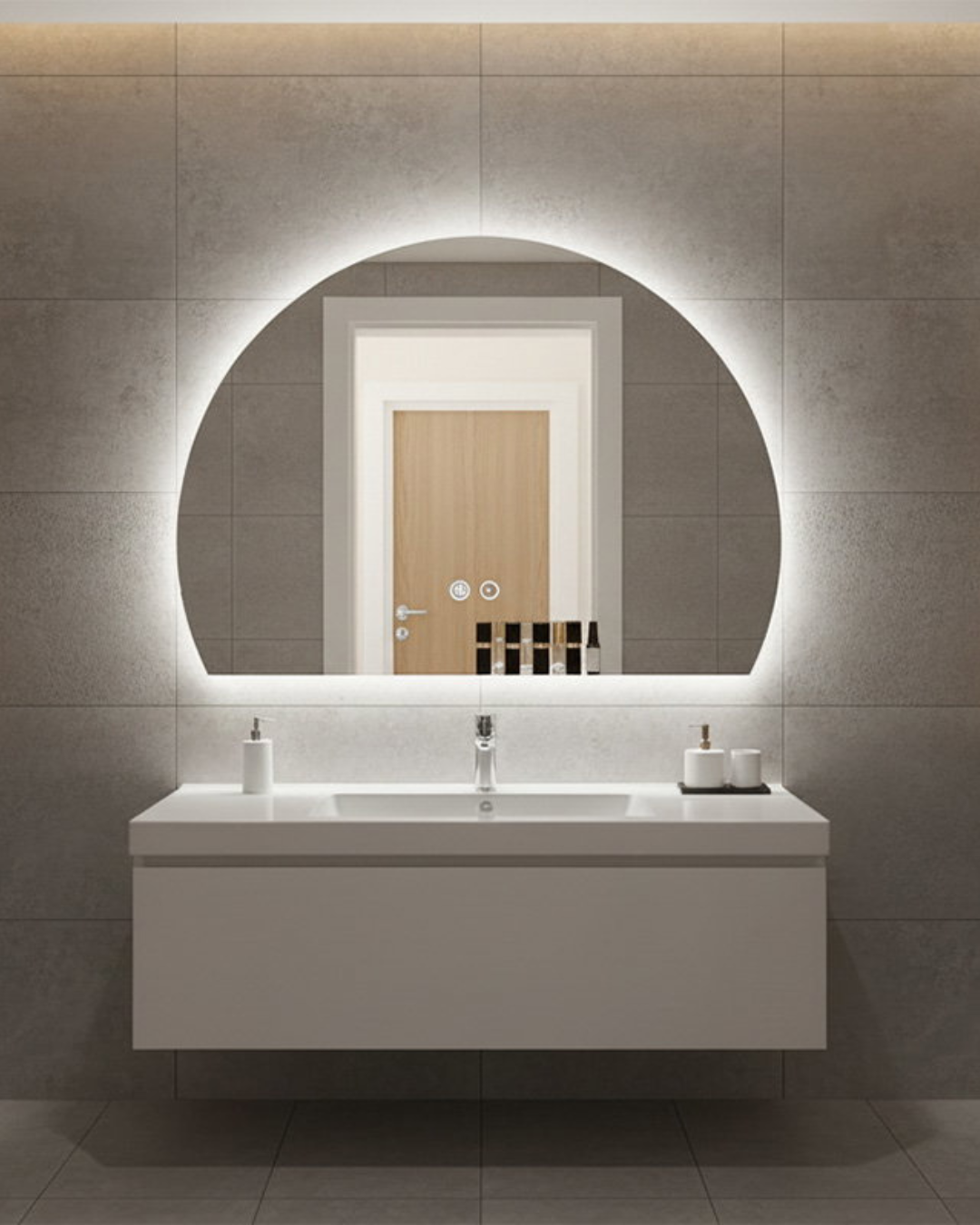 Minimal Καθρέφτης Τοίχου Ημικύκλιος με Led Φωτισμό 100x80 εκ. - Image 3