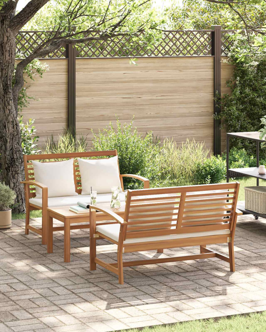 Zen Retreat Σετ Καθιστικού Κήπου 3τμχ Μασίφ Ξύλο Teak με 2 Παγκάκια Φυσικό - Image 2