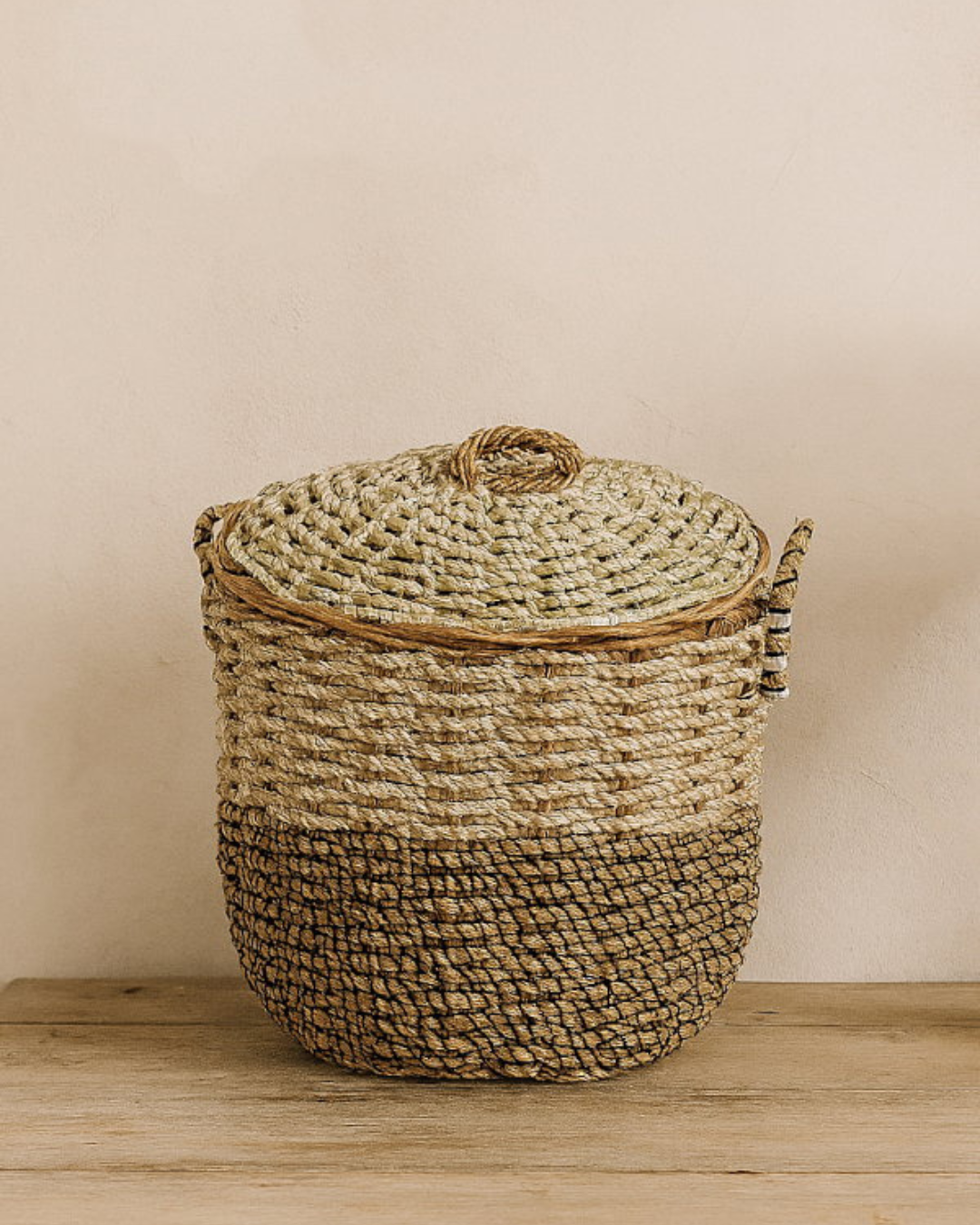Natural Boho Διακοσμητικό Καλάθι με Καπάκι Μπεζ/Καφέ 2 Μεγέθη - Image 4