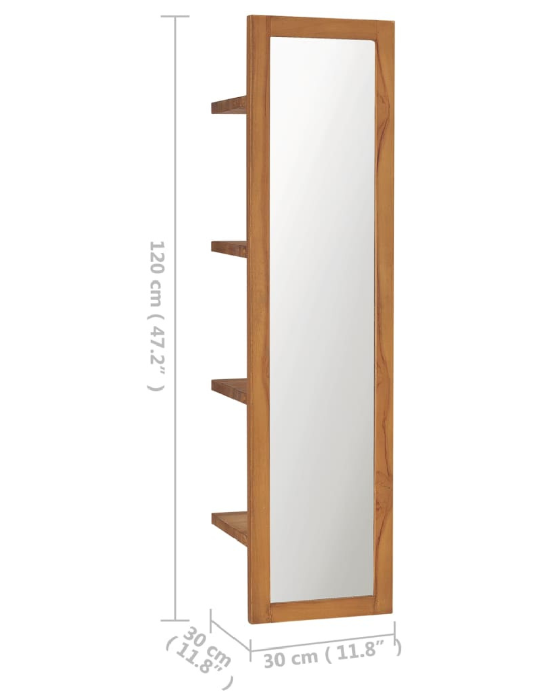 Καθρέφτης Τοίχου με Ράφια από Μασίφ Ξύλο Teak 30x30x120 εκ. Φυσικό - Image 6