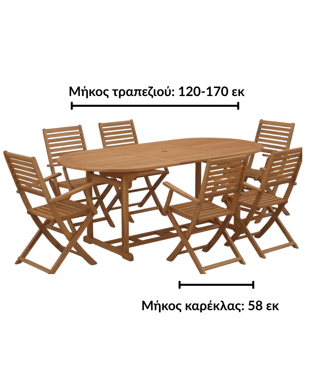 Expandable Σετ Τραπεζαρίας Κήπου από Μασίφ Ξύλο Ακακίας120-170x100x74 εκ. Φυσικό - Image 7