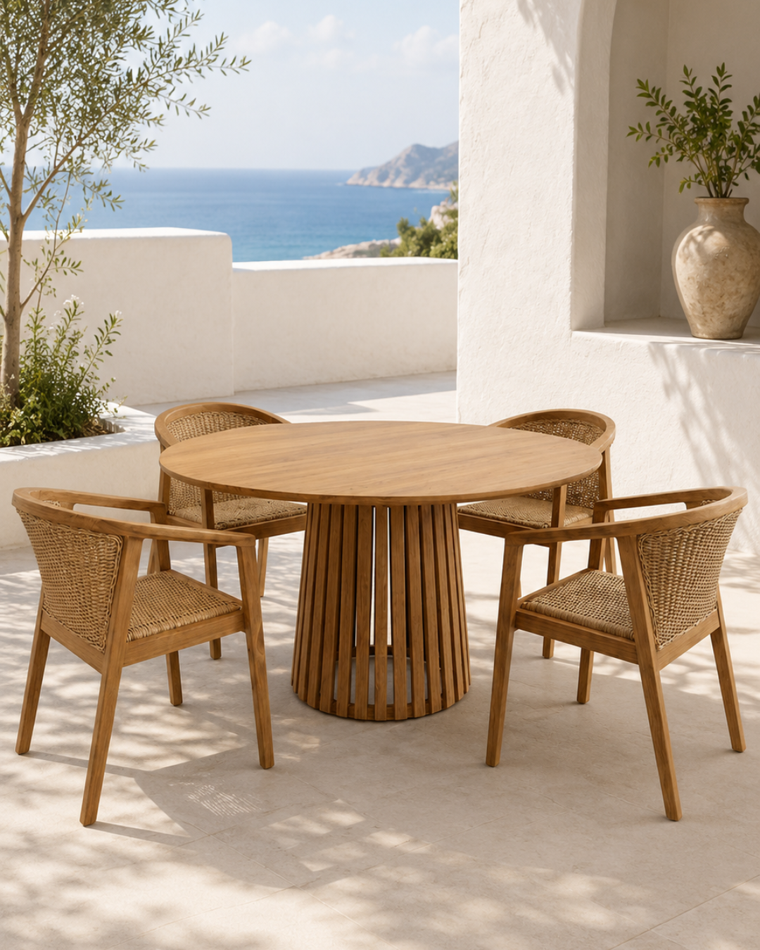 Elegance Σετ Τραπεζαρίας Κήπου 5 τμχ από Ξύλο Teak & Σχοινί 120x120x75 εκ. Φυσικό - Image 2