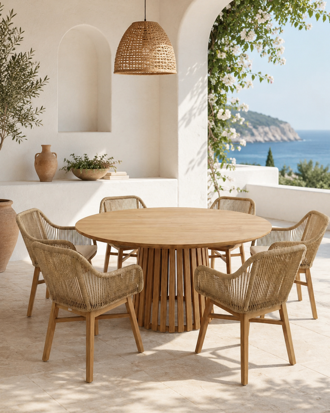 Natural Luxe Σετ Τραπεζαρίας Κήπου7τμχ από Ξύλο Teak & Σχοινί Φυσικό/Μπεζ - Image 2