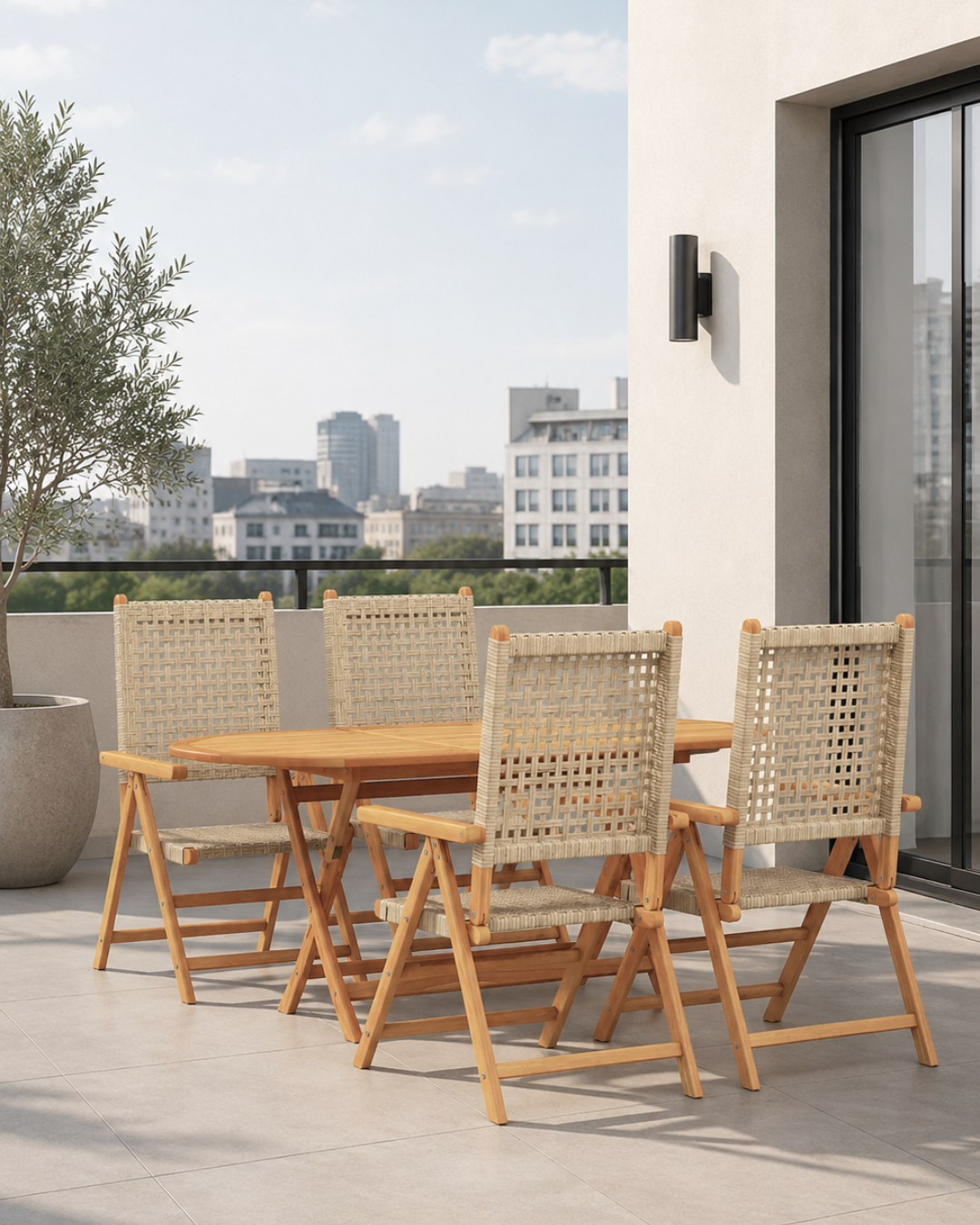 Contemporary Garden Σετ Τραπεζαρίας 5τμχ από Μασίφ Ξύλο Ακακίας 160x85x75 εκ. Μπεζ - Image 2