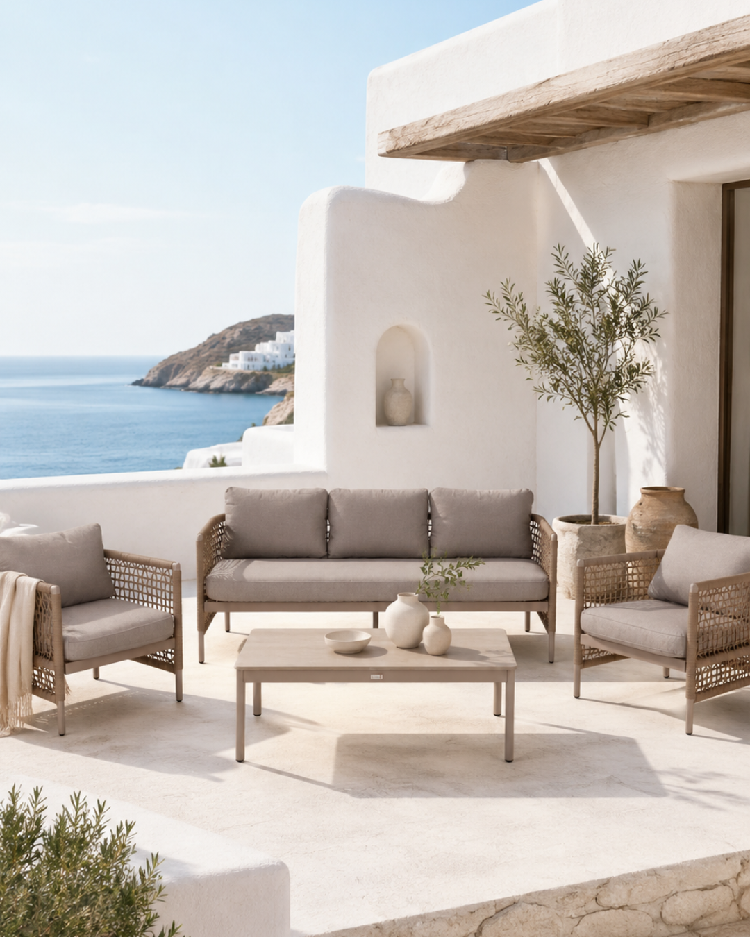 Resort Chic Σετ Σαλονιού Εξωτερικού Χώρου 4τμχ από Σχοινί 195x74x80 εκ.Μπεζ - Image 2