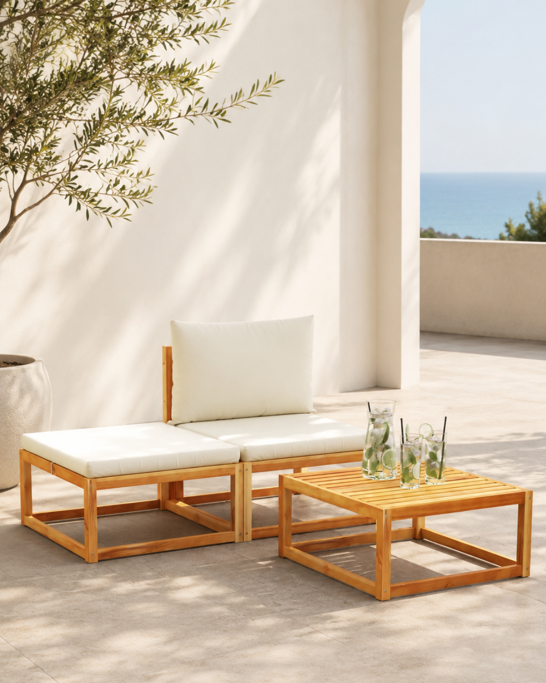 Φτιάξτε το Δικό σας Set από Μασίφ Ξύλο Ακακίας & PE Rattan Φυσικό/Κρεμ - Image 2