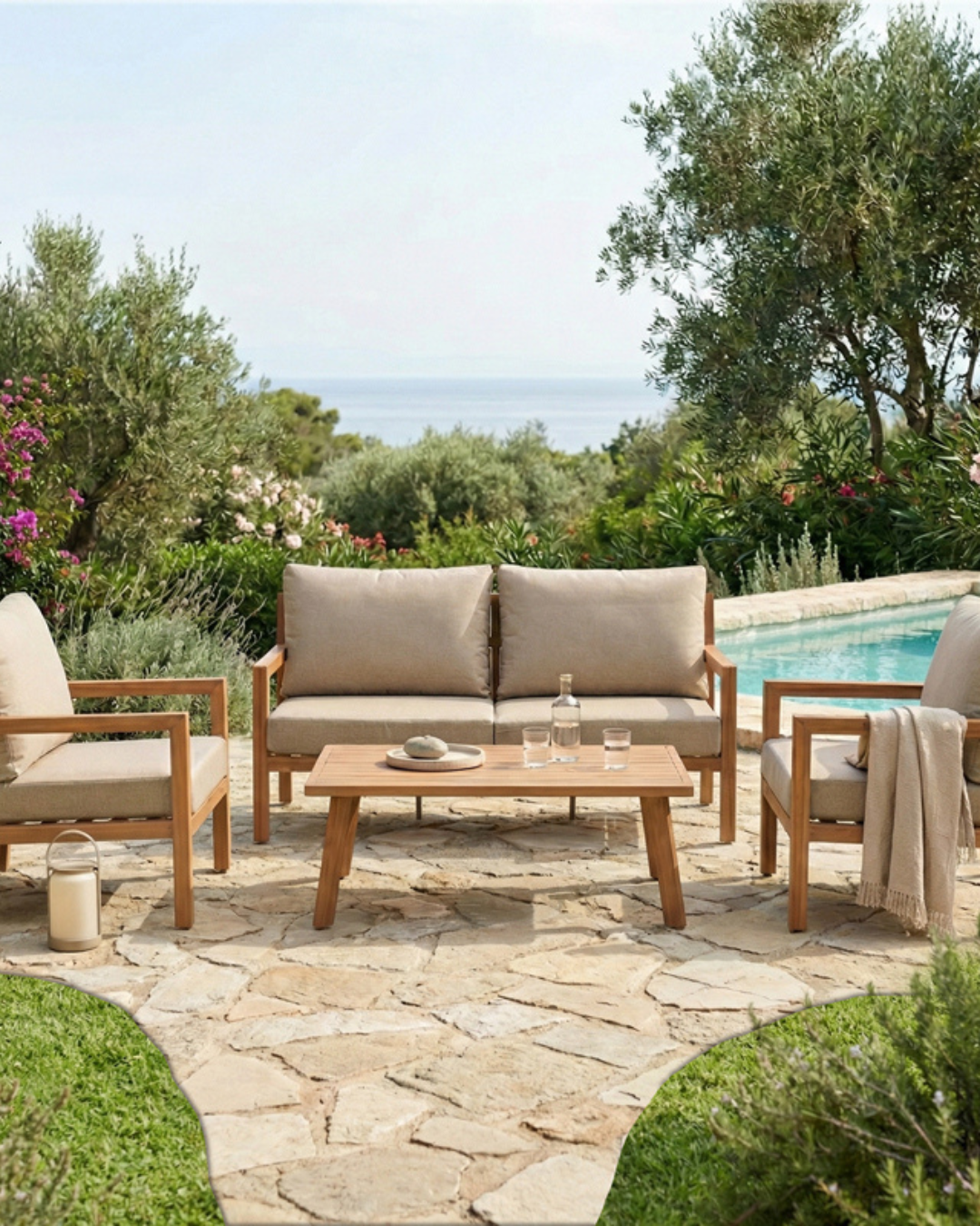 Minimal Resort Σετ Σαλονιού Κήπου 4τμχ από Αλουμίνιο164x83x70 εκ. Φυσικό/Γκρι - Image 2