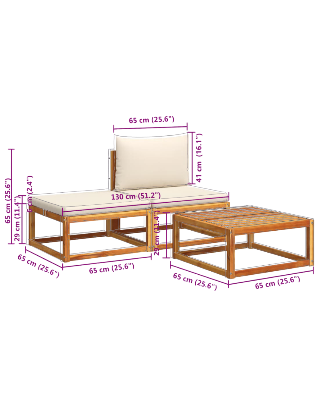 Φτιάξτε το Δικό σας Set από Μασίφ Ξύλο Ακακίας & PE Rattan Φυσικό/Κρεμ - Image 11