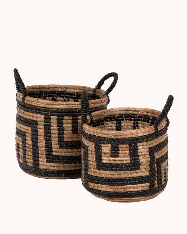 Woven Contrast Σετ 2τμχ Καλαθιών Μαύρο/Φυσικό