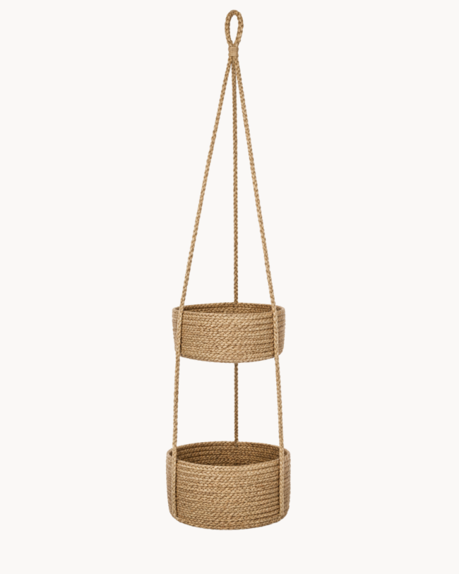 Ψάθινη Διπλή Boho Κρεμαστή Γλάστρα / Κασπώ Φ26/20x82 εκ. Φυσικό