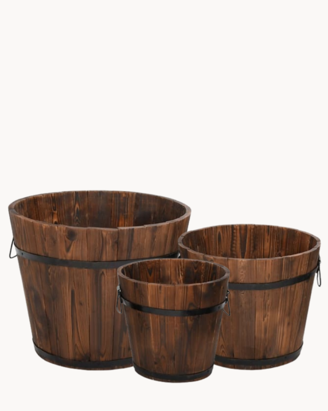 Rustic Σετ Γλαστρών / Κασπώ Κήπου 3τμχ από Μασίφ Ξύλο Καφέ