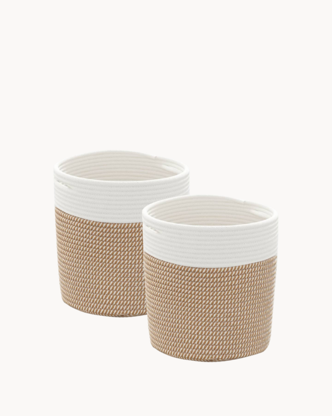Soft Weave Σετ Καλαθιών Αποθήκευσης 2τμχ από Βαμβακερό Σχοινί Μπεζ/Λευκό