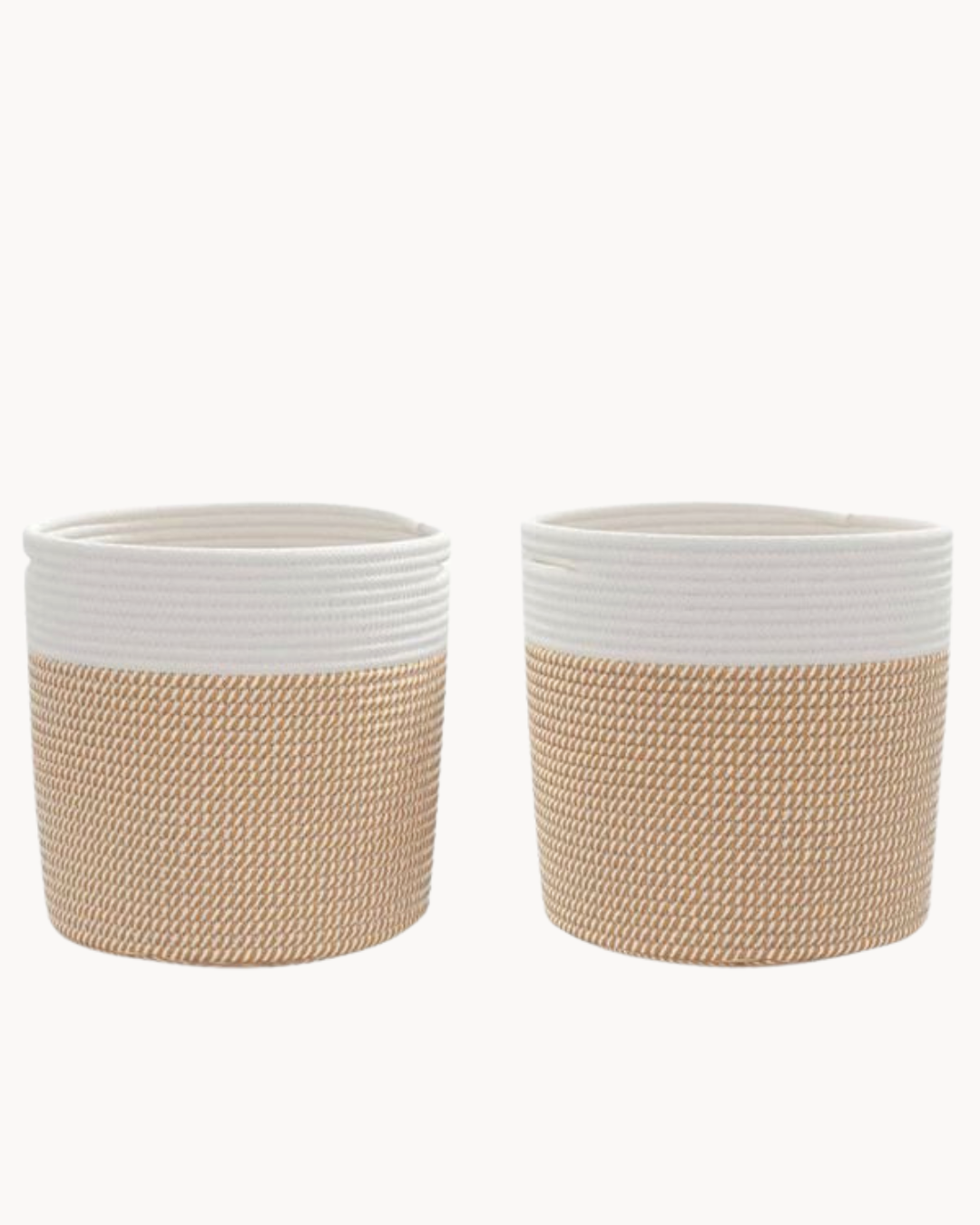 Soft Weave Σετ Καλαθιών Αποθήκευσης 2τμχ από Βαμβακερό Σχοινί Μπεζ/Λευκό - Image 3