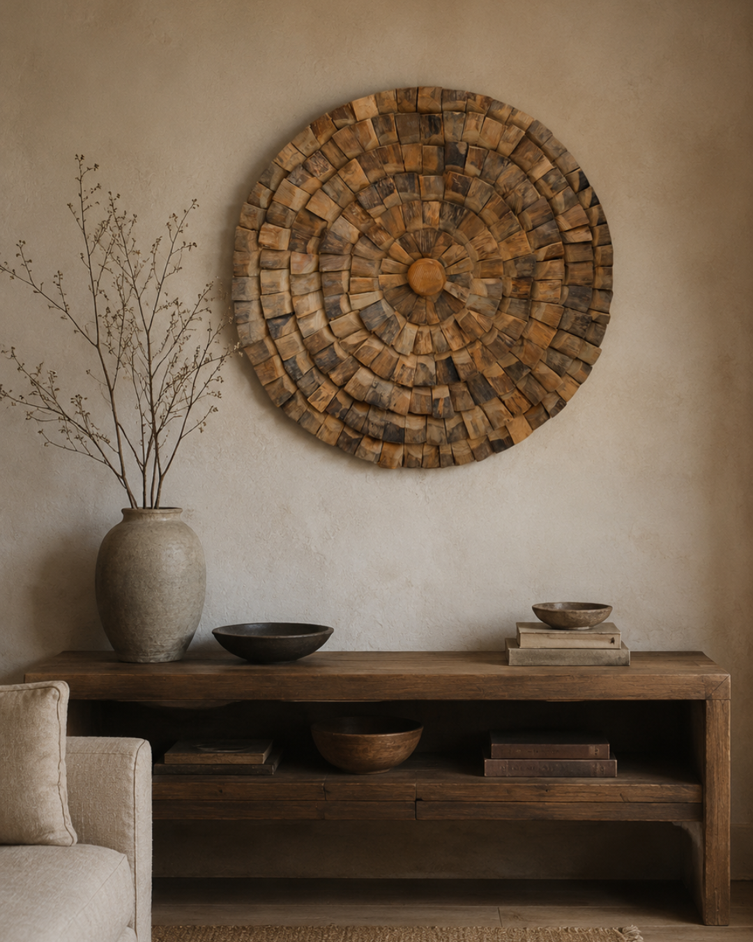Στρόγγυλο Nestwood Art Διακοσμητικό Τοίχου από Ξύλο Teak Φ80x5 εκ. Φυσικό - Image 2