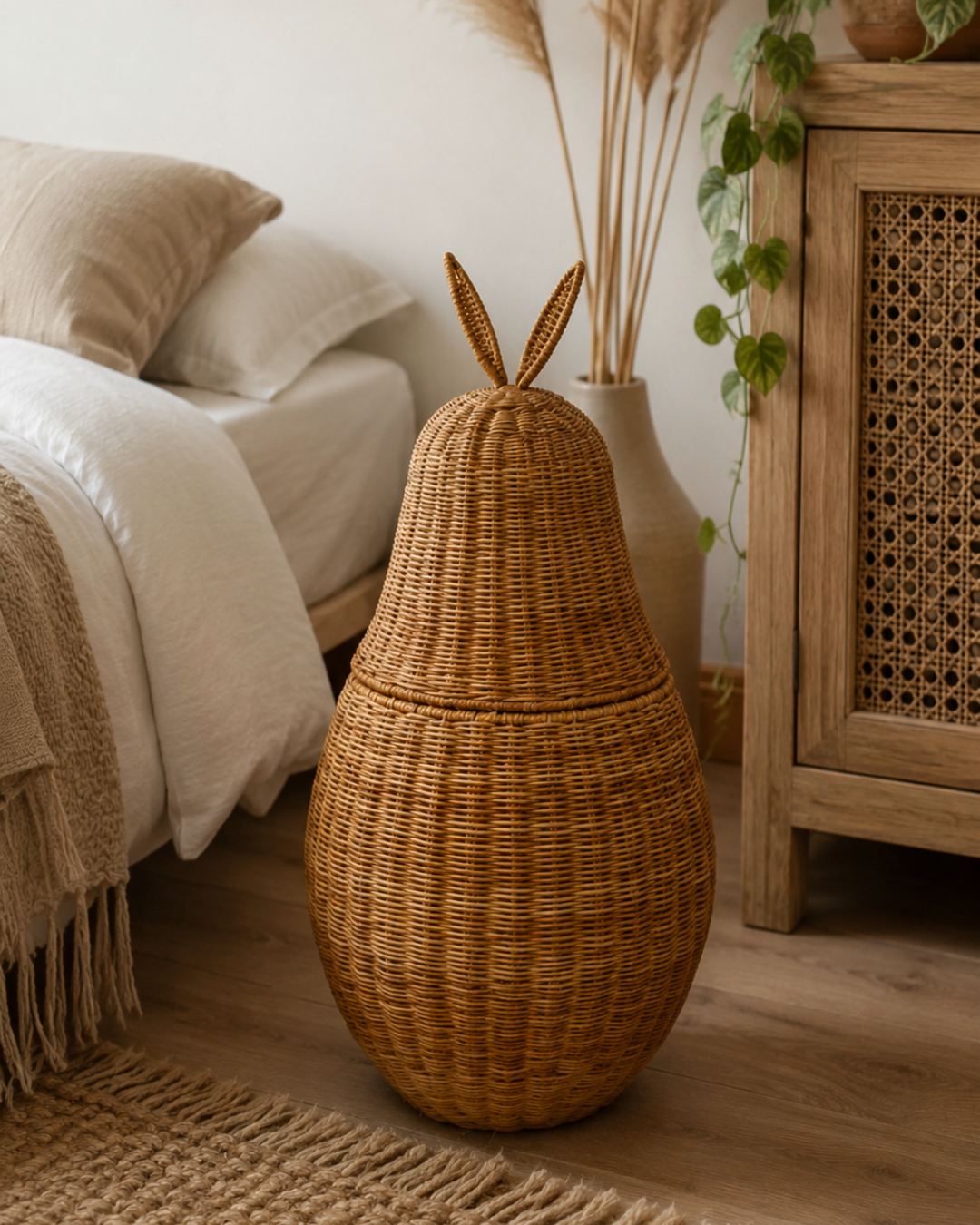 Bunny Ψηλό Καλάθι Αποθήκευσης Με Αυτάκια Rattan Φ31x59 εκ. Φυσικό - Image 2