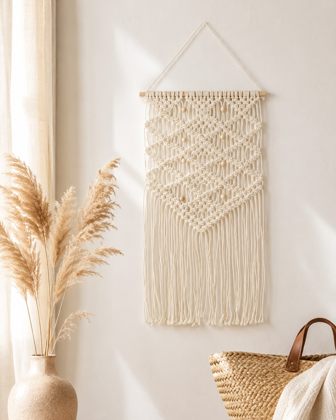 Boho Κρεμαστό Διακοσμητικό Τοίχου Μακραμέ από Βαμβάκι 40x80 εκ. - Image 2
