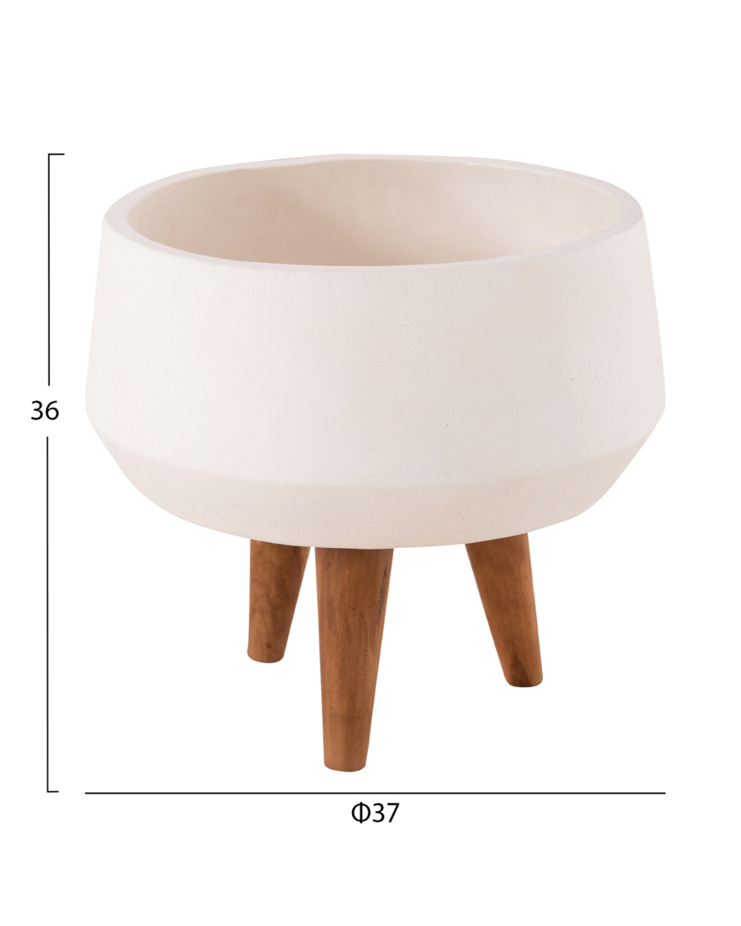 Japandi Γλάστρα / Κασπώ από Fiber Cement & Ξύλο Teak Φ37x36 εκ. Λευκό/Φυσικό - Image 7