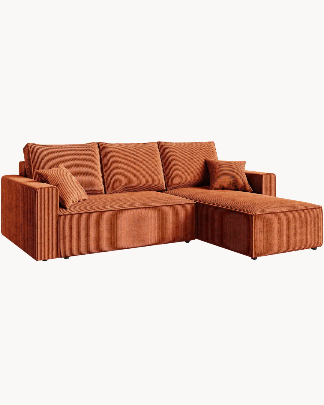 Modern Cozy Γωνιακός Καναπές με Κρεβάτι & Αποθηκευτικό Χώρο 232cm Τερακότα - Image 5